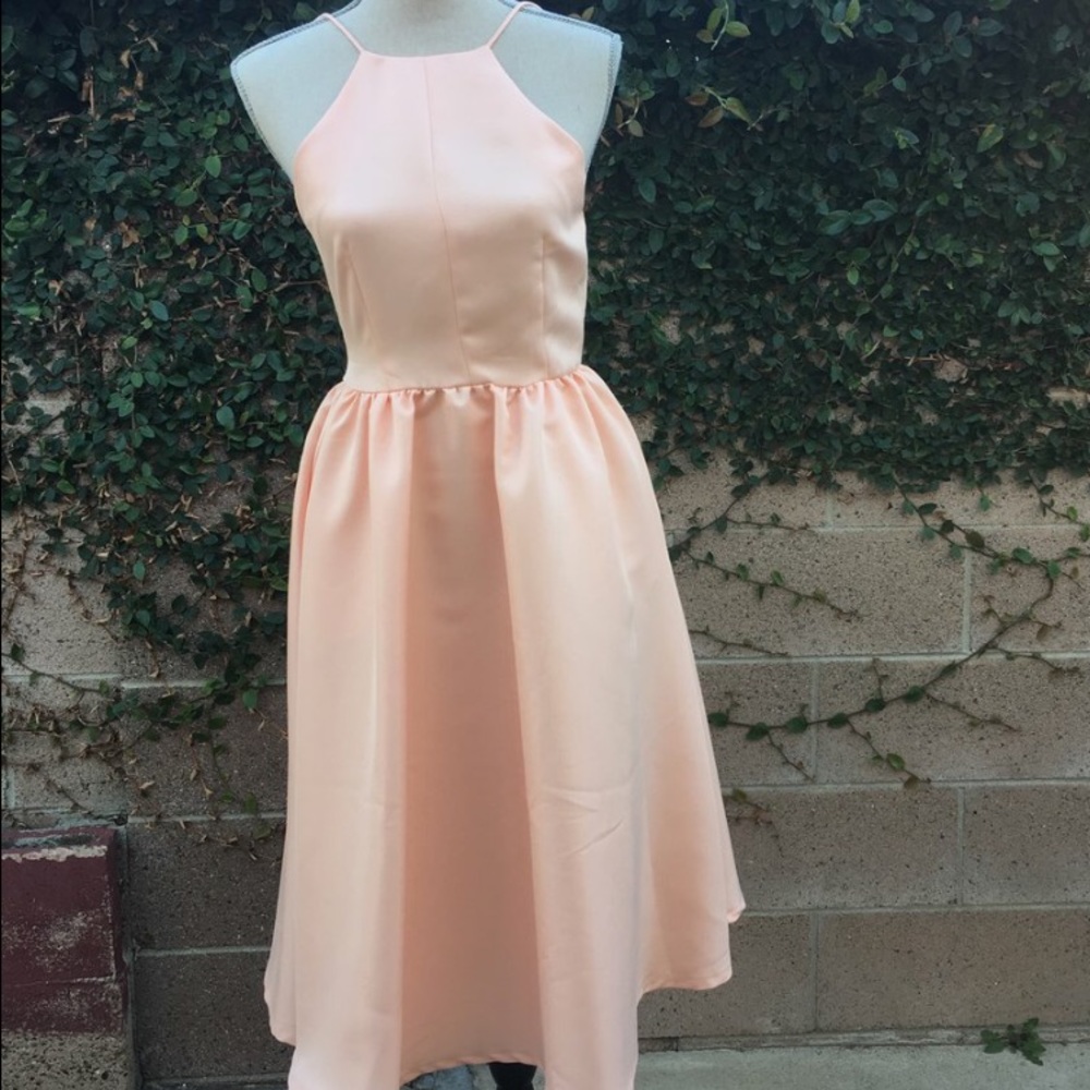 Peach backless formal prom dress